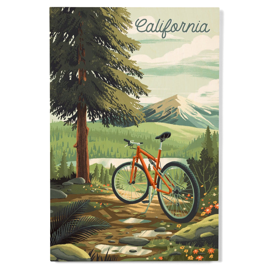 California, Off To Wonder, Cycling with Mountains, Wood Signs and Postcards Wood Lantern Press 