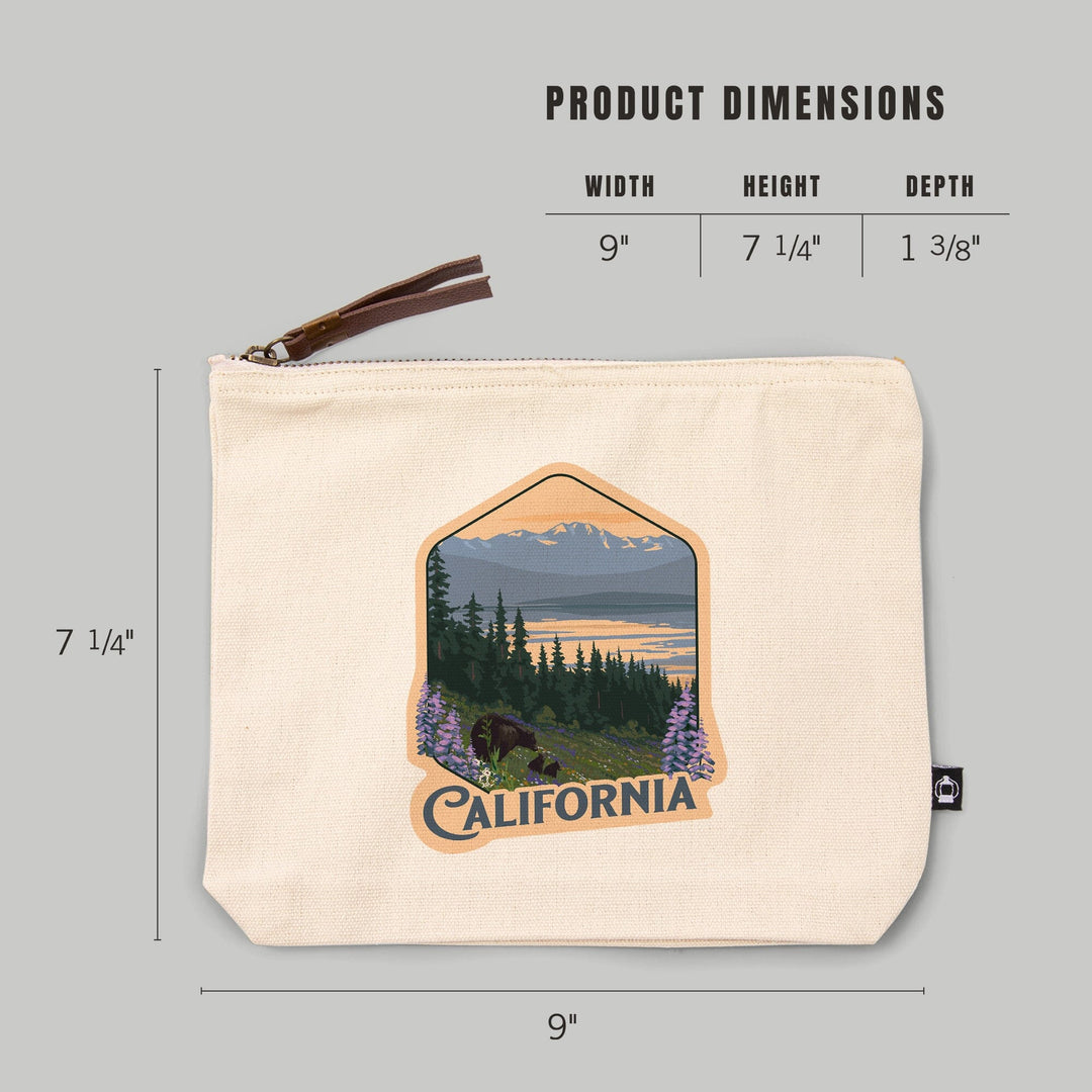 California, Painterly, Bear and Spring Flowers,, Organic Cotton Zipper Pouch, Go Bag Totes Lantern Press 