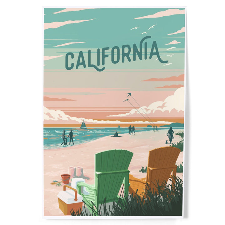 California, Painterly, Bottle This Moment, Beach Chairs, Art & Giclee Prints Art Lantern Press 12 x 18 Art Print 
