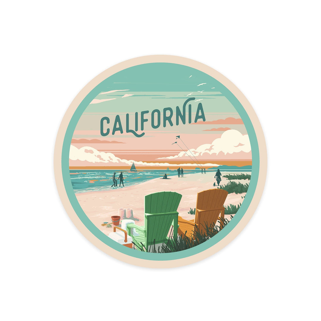 California, Painterly, Bottle This Moment, Beach Chairs, Contour, Vinyl Sticker Sticker Lantern Press 