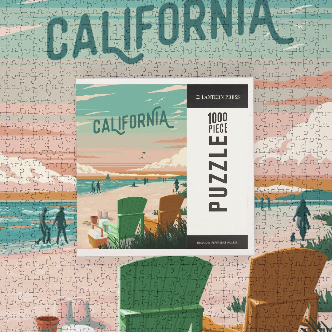 California, Painterly, Bottle This Moment, Beach Chairs, Jigsaw Puzzle Puzzle Lantern Press 