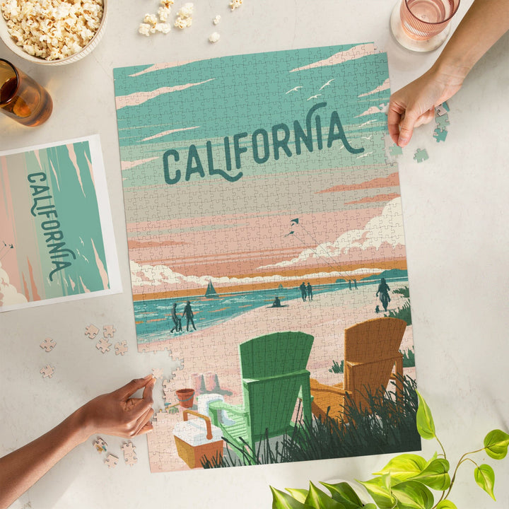 California, Painterly, Bottle This Moment, Beach Chairs, Jigsaw Puzzle Puzzle Lantern Press 