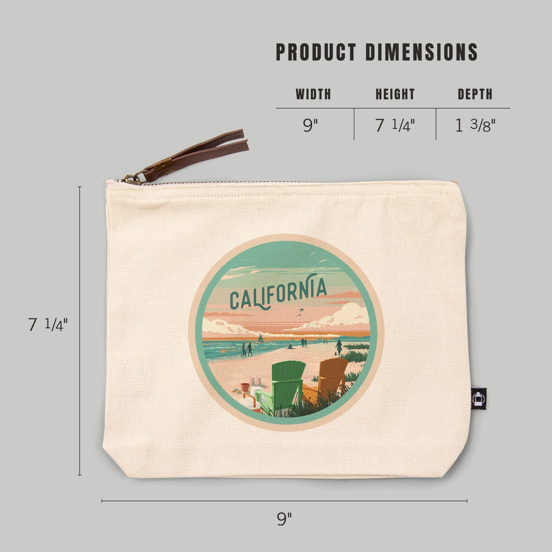 California, Painterly, Bottle This Moment, Beach Chairs,, Organic Cotton Zipper Pouch, Go Bag Totes Lantern Press 