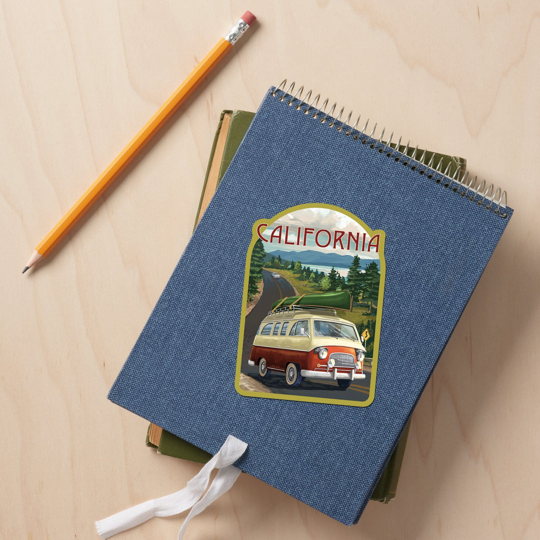 California, Painterly, Camper Van, Off To Roam, Contour, Vinyl Sticker Sticker Lantern Press 