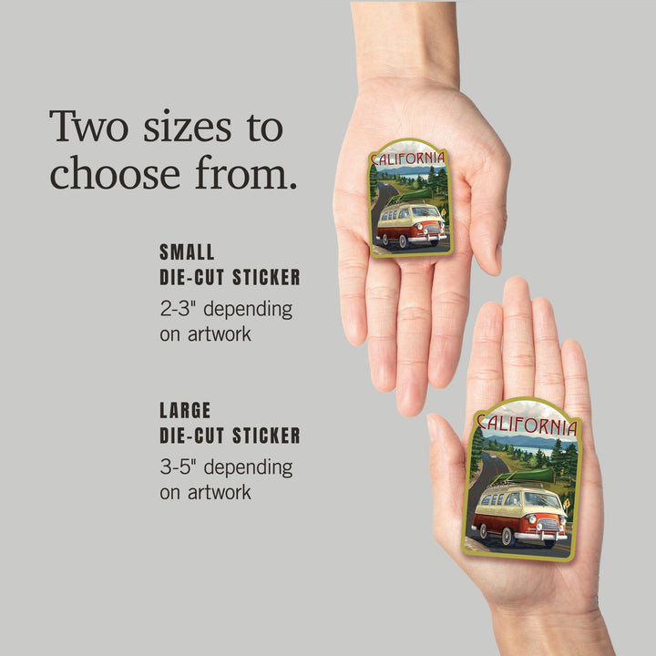 California, Painterly, Camper Van, Off To Roam, Contour, Vinyl Sticker Sticker Lantern Press 