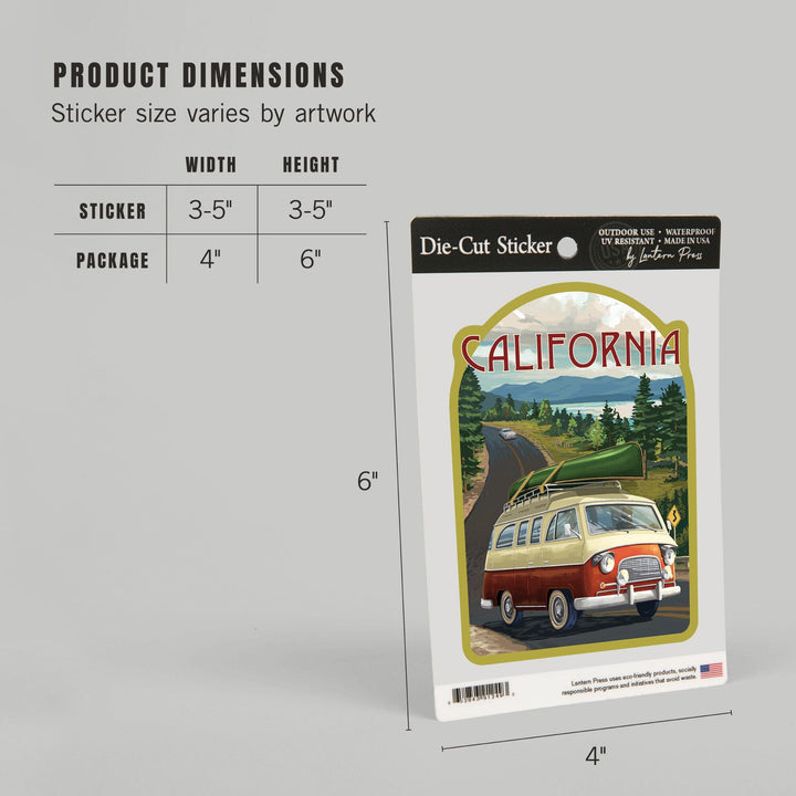 California, Painterly, Camper Van, Off To Roam, Contour, Vinyl Sticker Sticker Lantern Press 