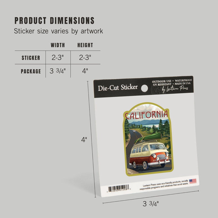 California, Painterly, Camper Van, Off To Roam, Contour, Vinyl Sticker Sticker Lantern Press 