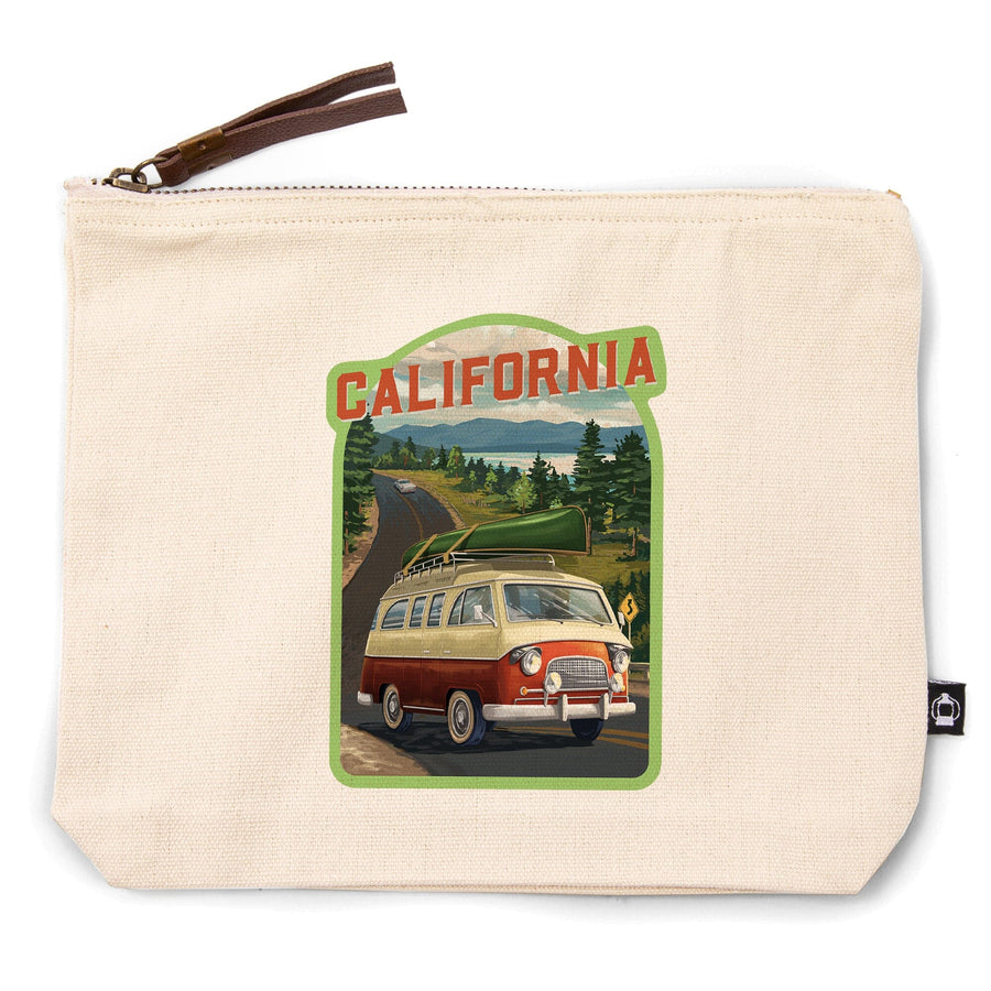 California, Painterly, Camper Van, Off To Roam,, Organic Cotton Zipper Pouch, Go Bag Totes Lantern Press 