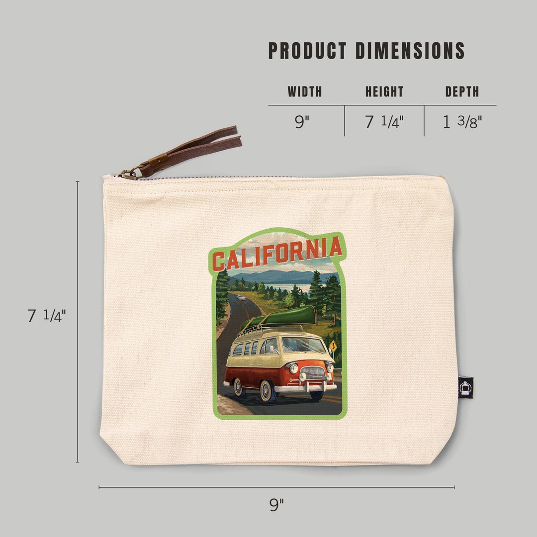 California, Painterly, Camper Van, Off To Roam,, Organic Cotton Zipper Pouch, Go Bag Totes Lantern Press 