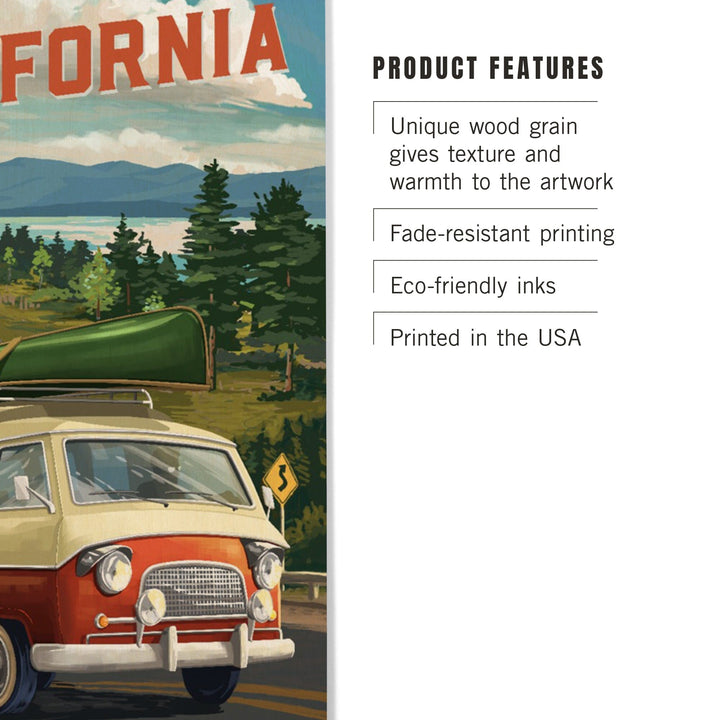 California, Painterly, Camper Van, Off To Roam, Wood Signs and Postcards Wood Lantern Press 