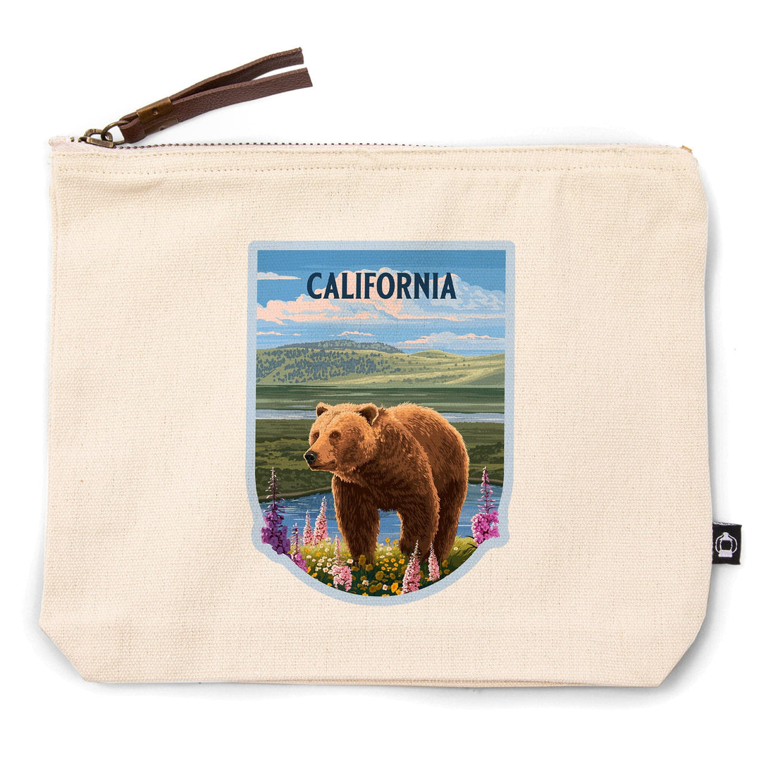 California, Painterly, Grizzly Bear in Meadow,, Organic Cotton Zipper Pouch, Go Bag Totes Lantern Press 