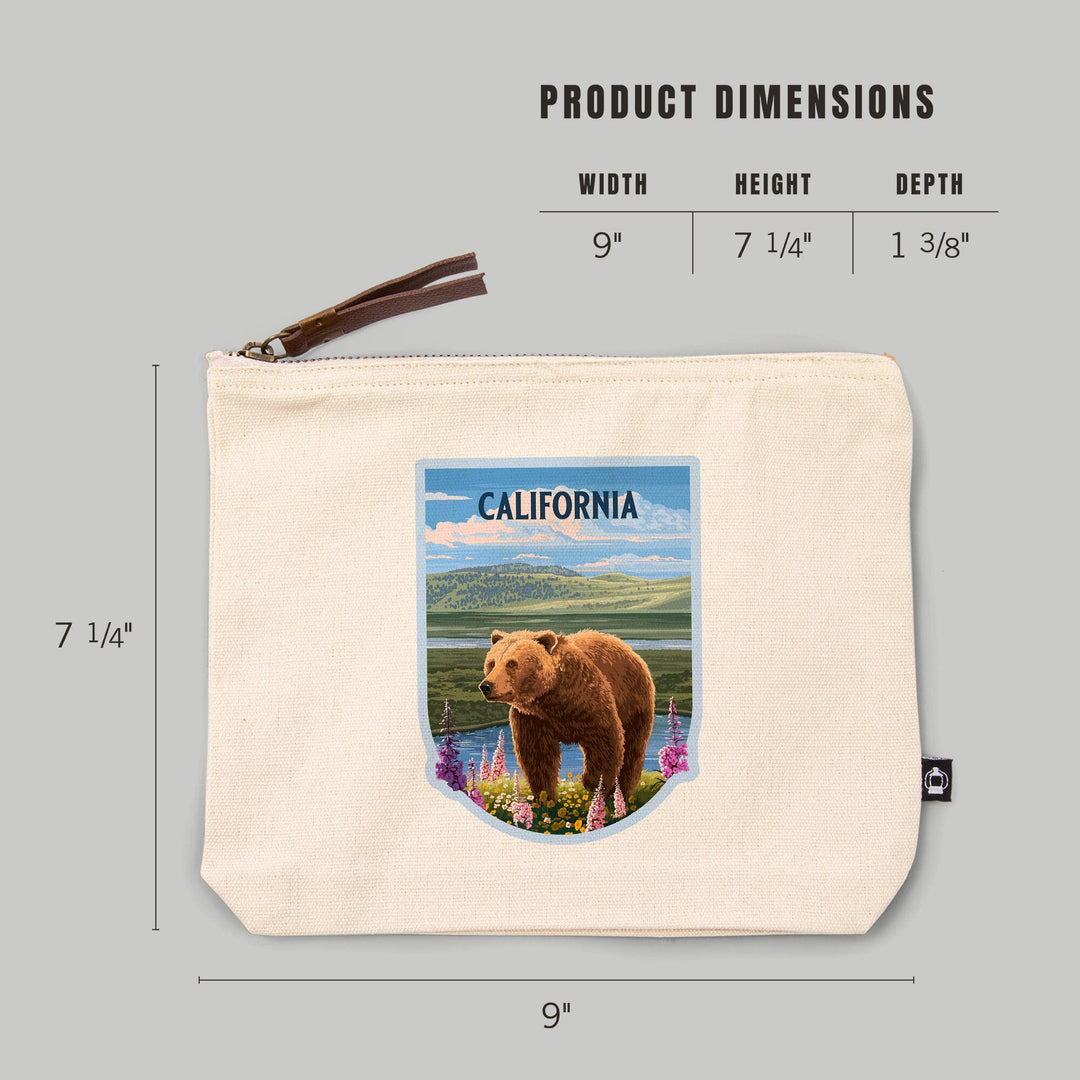 California, Painterly, Grizzly Bear in Meadow,, Organic Cotton Zipper Pouch, Go Bag Totes Lantern Press 