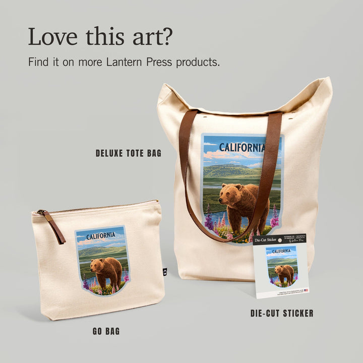 California, Painterly, Grizzly Bear in Meadow,, Organic Cotton Zipper Pouch, Go Bag Totes Lantern Press 