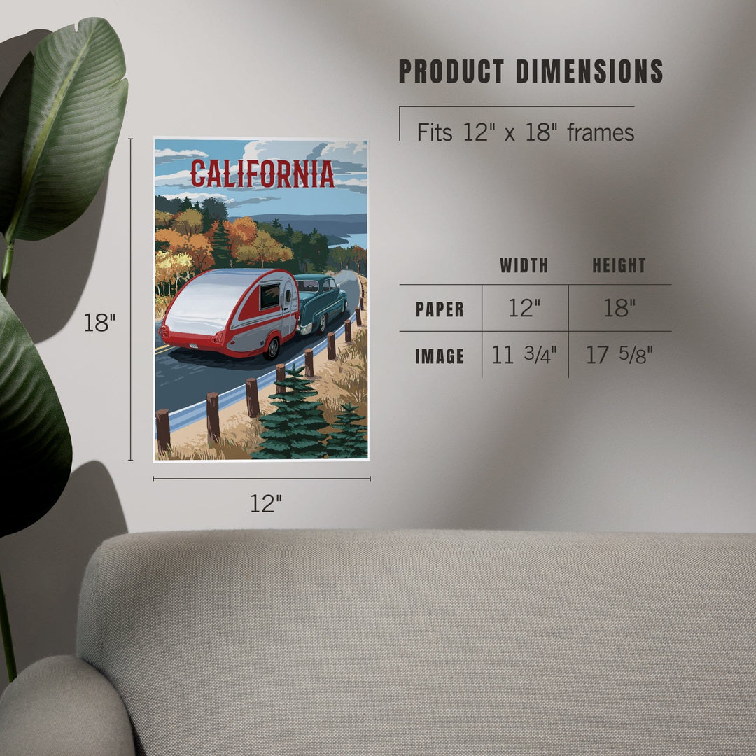 California, Painterly, Retro Camper on Road, Art & Giclee Prints Art Lantern Press 