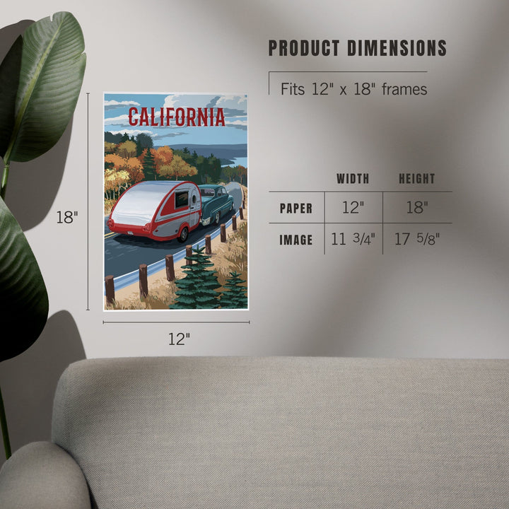 California, Painterly, Retro Camper on Road, Art & Giclee Prints Art Lantern Press 