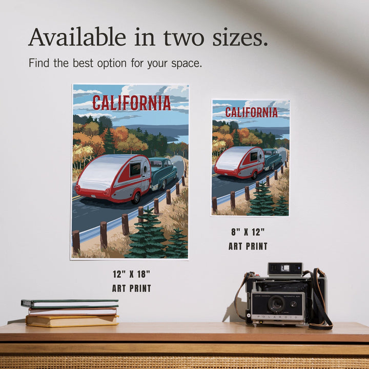 California, Painterly, Retro Camper on Road, Art & Giclee Prints Art Lantern Press 