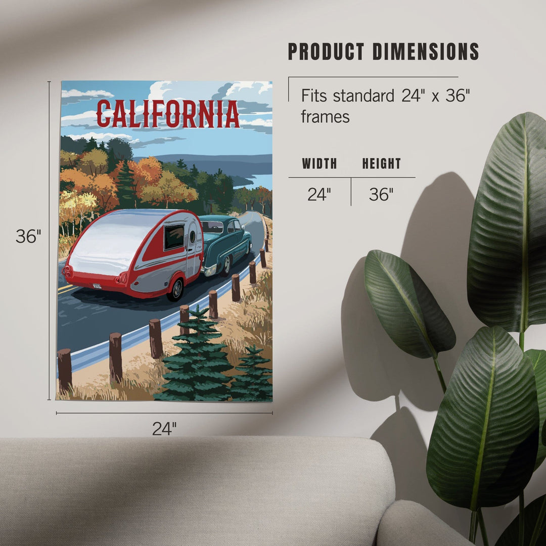 California, Painterly, Retro Camper on Road, Art & Giclee Prints Art Lantern Press 