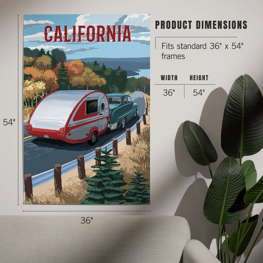 California, Painterly, Retro Camper on Road, Art & Giclee Prints Art Lantern Press 