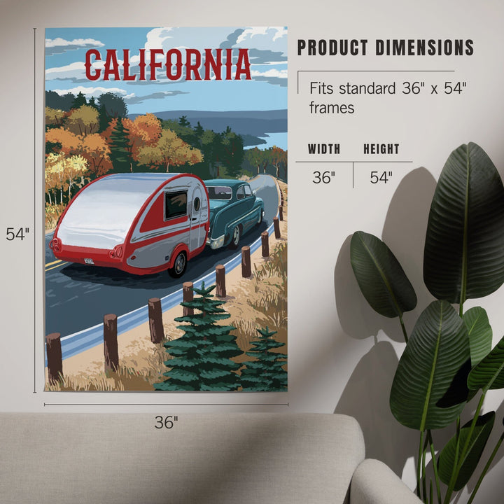 California, Painterly, Retro Camper on Road, Art & Giclee Prints Art Lantern Press 