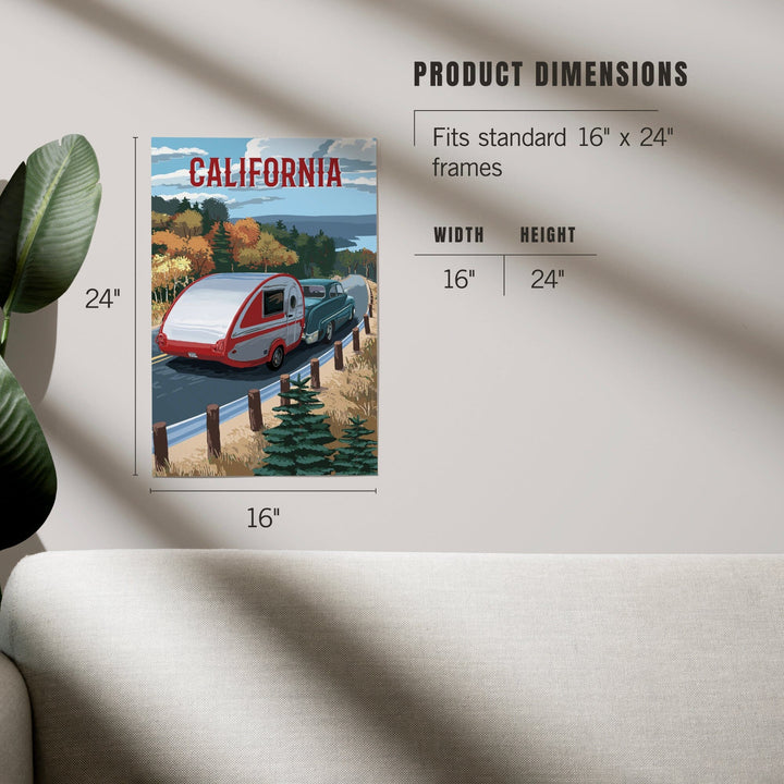 California, Painterly, Retro Camper on Road, Art & Giclee Prints Art Lantern Press 