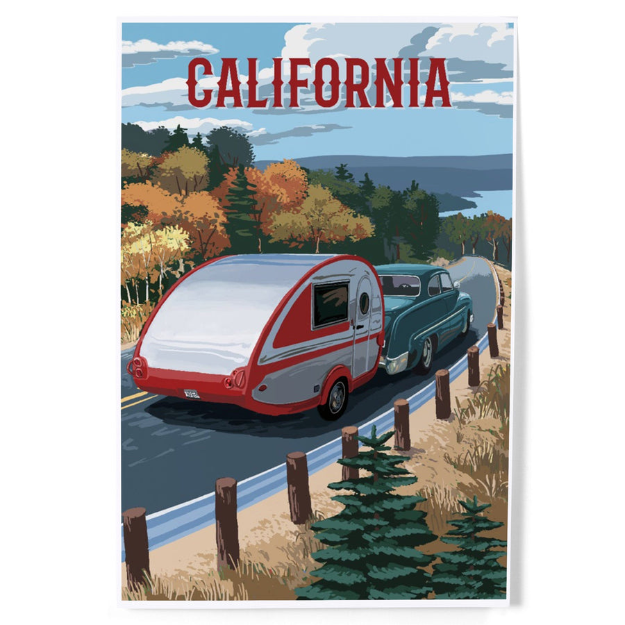 California, Painterly, Retro Camper on Road, Art & Giclee Prints Art Lantern Press 