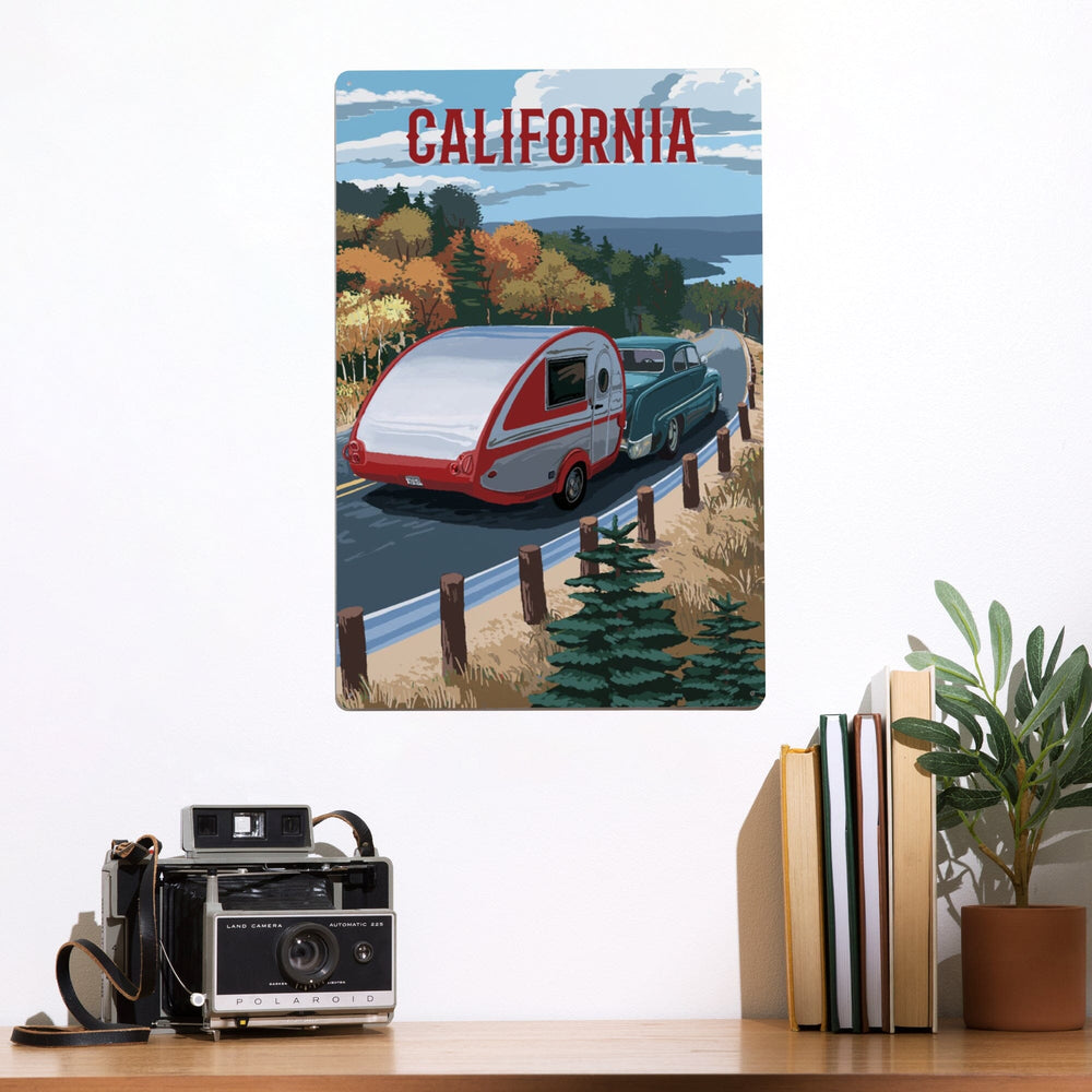 California, Painterly, Retro Camper on Road, Metal Signs Metal Lantern Press 