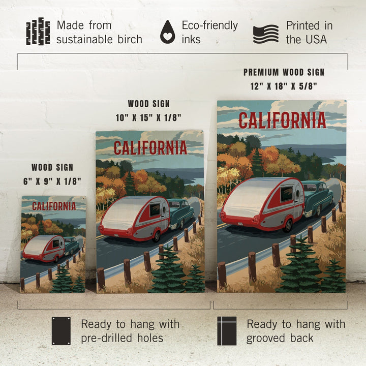 California, Painterly, Retro Camper on Road, Wood Signs and Postcards Wood Lantern Press 