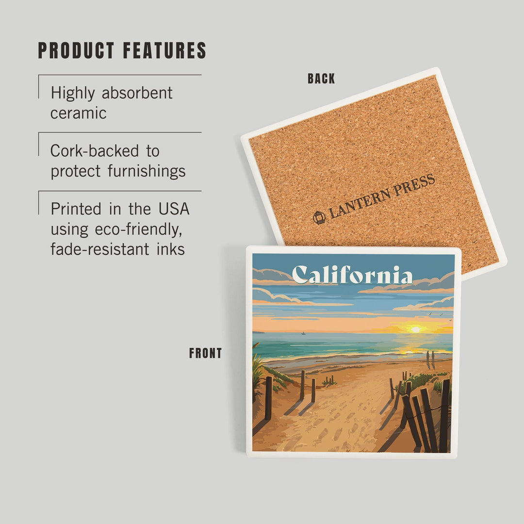 California, Painterly, Sand Soul Sun, Beach Path, Coasters Coasters Lantern Press 