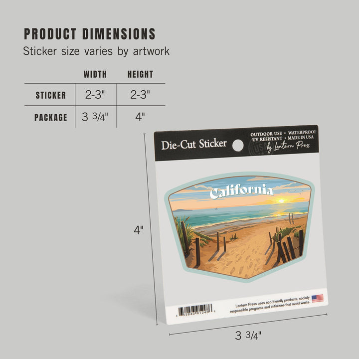 California, Painterly, Sand Soul Sun, Beach Path, Contour, Vinyl Sticker Sticker Lantern Press 