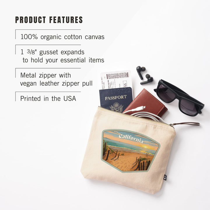 California, Painterly, Sand Soul Sun, Beach Path,, Organic Cotton Zipper Pouch, Go Bag Totes Lantern Press 