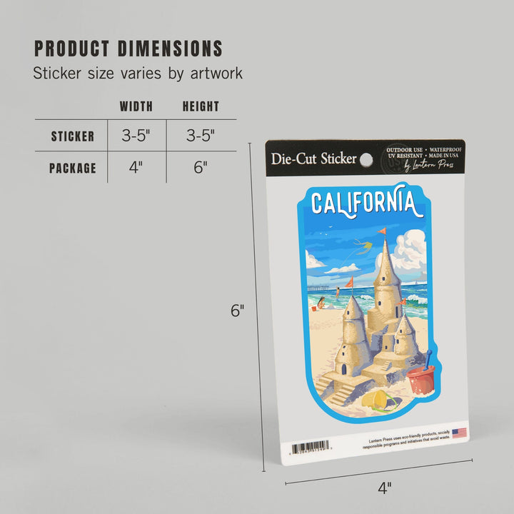 California,, Painterly, Soak Up Summer, Sand Castle, Contour, Vinyl Sticker Sticker Lantern Press 