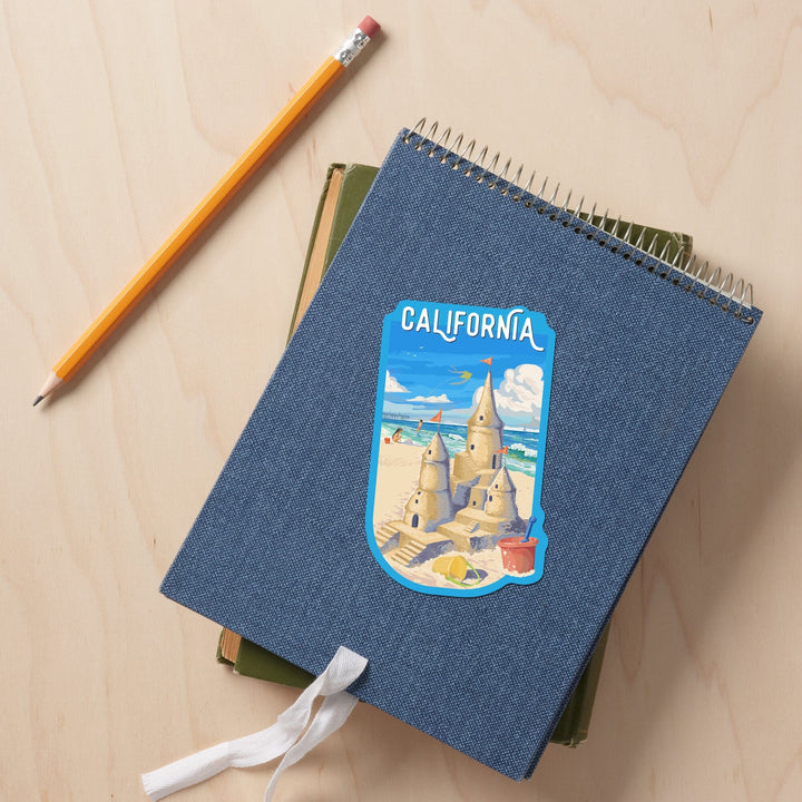 California,, Painterly, Soak Up Summer, Sand Castle, Contour, Vinyl Sticker Sticker Lantern Press 