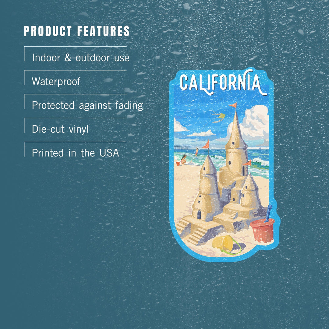 California,, Painterly, Soak Up Summer, Sand Castle, Contour, Vinyl Sticker Sticker Lantern Press 