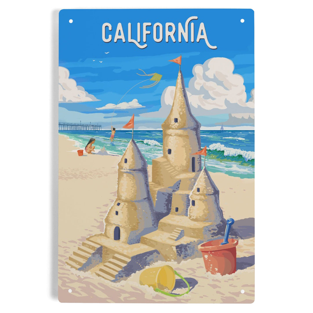 California, Painterly, Soak Up Summer, Sand Castle, Metal Signs Metal Lantern Press 