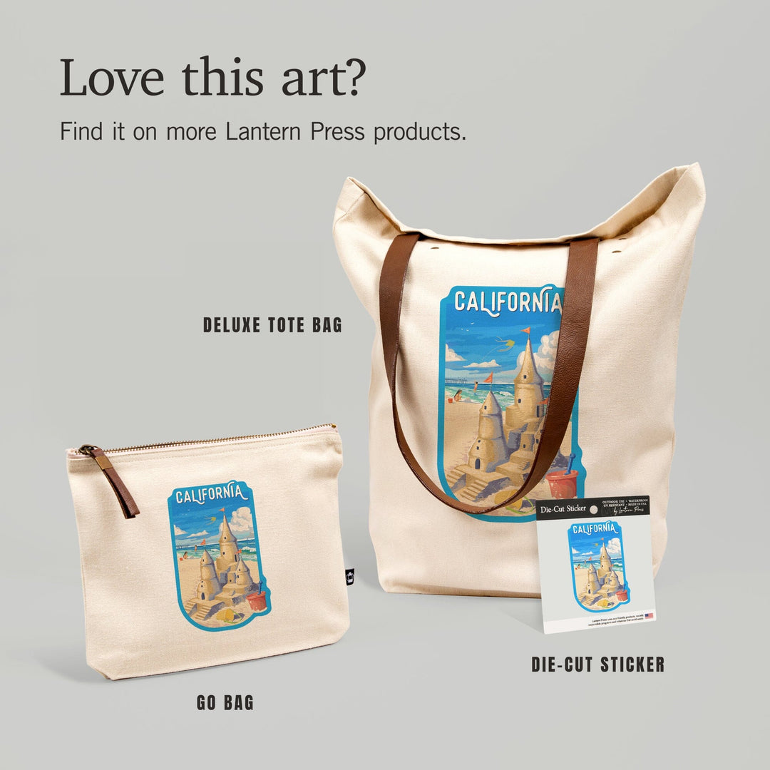 California,, Painterly, Soak Up Summer, Sand Castle,, Organic Cotton Zipper Pouch, Go Bag Totes Lantern Press 