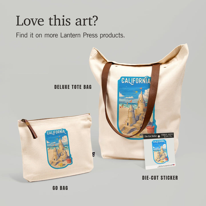 California,, Painterly, Soak Up Summer, Sand Castle,, Organic Cotton Zipper Pouch, Go Bag Totes Lantern Press 