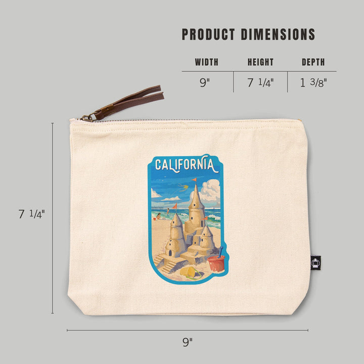 California,, Painterly, Soak Up Summer, Sand Castle,, Organic Cotton Zipper Pouch, Go Bag Totes Lantern Press 