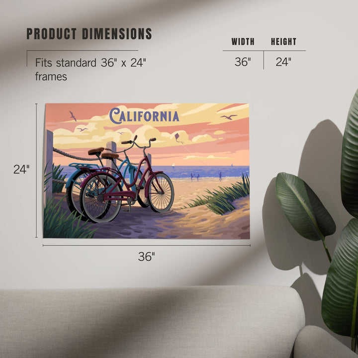 California, Painterly, The Beach Is Calling, Beach Bikes, Art & Giclee Prints Art Lantern Press 