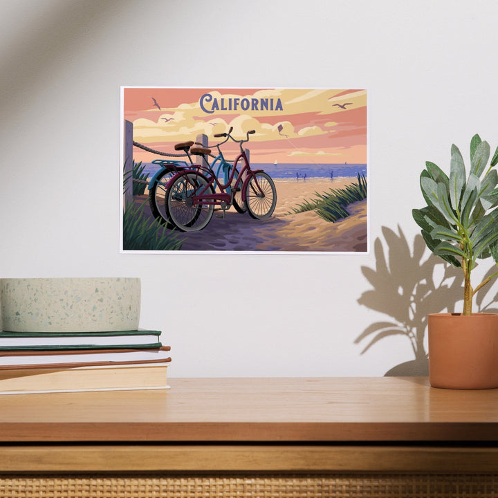 California, Painterly, The Beach Is Calling, Beach Bikes, Art & Giclee Prints Art Lantern Press 