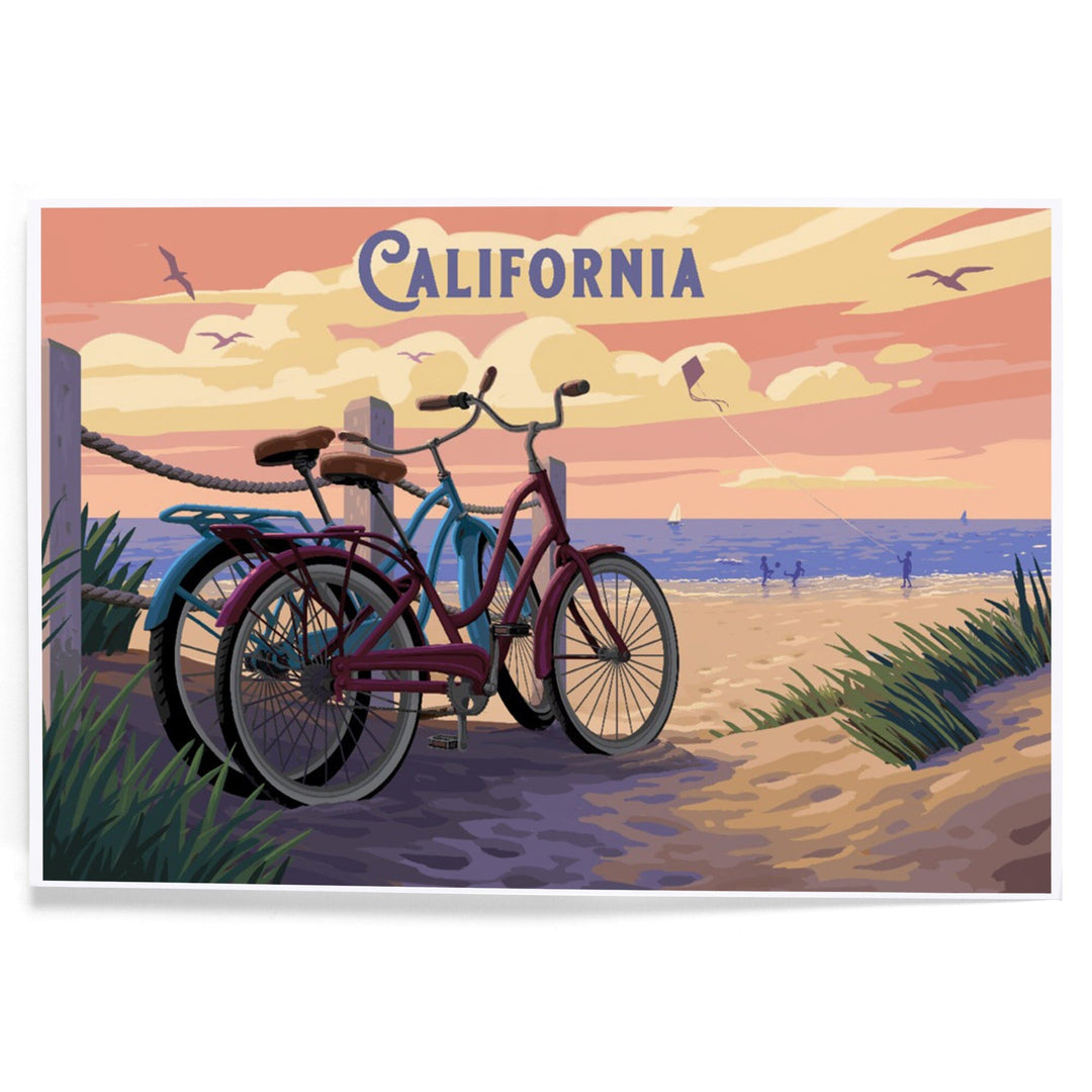 California, Painterly, The Beach Is Calling, Beach Bikes, Art & Giclee Prints Art Lantern Press 