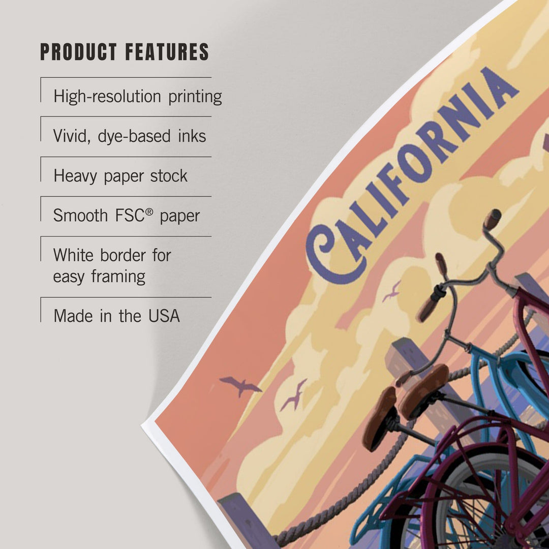 California, Painterly, The Beach Is Calling, Beach Bikes, Art & Giclee Prints Art Lantern Press 