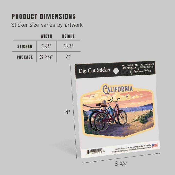 California, Painterly, The Beach Is Calling, Beach Bikes, Contour, Vinyl Sticker Sticker Lantern Press 