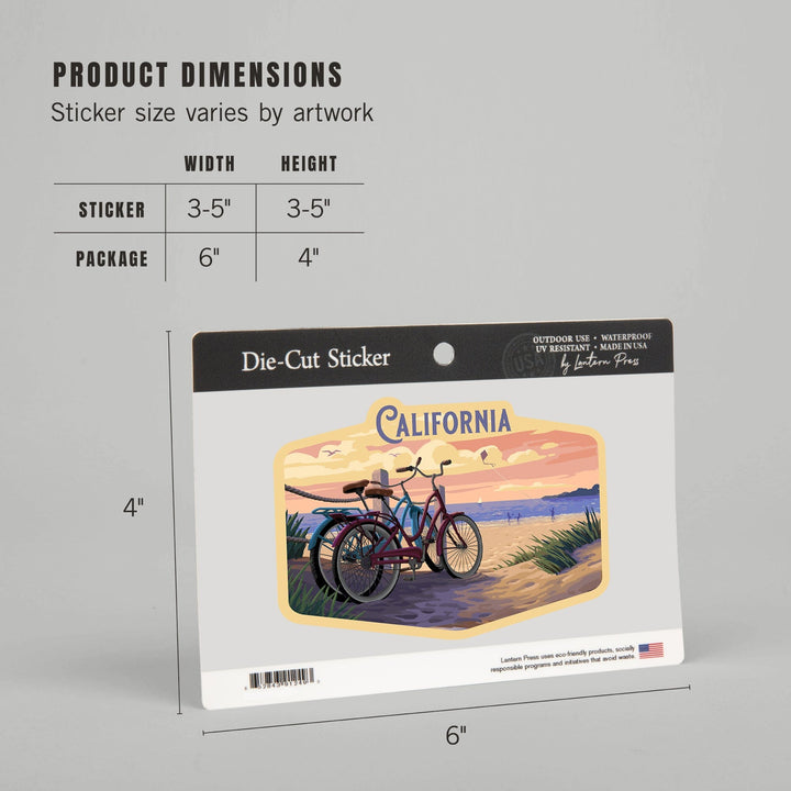 California, Painterly, The Beach Is Calling, Beach Bikes, Contour, Vinyl Sticker Sticker Lantern Press 