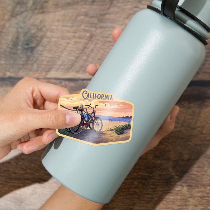 California, Painterly, The Beach Is Calling, Beach Bikes, Contour, Vinyl Sticker Sticker Lantern Press 