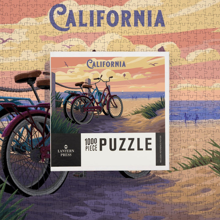 California, Painterly, The Beach Is Calling, Beach Bikes, Jigsaw Puzzle Puzzle Lantern Press 