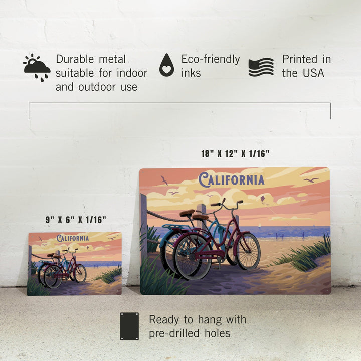 California, Painterly, The Beach Is Calling, Beach Bikes, Metal Signs Metal Lantern Press 