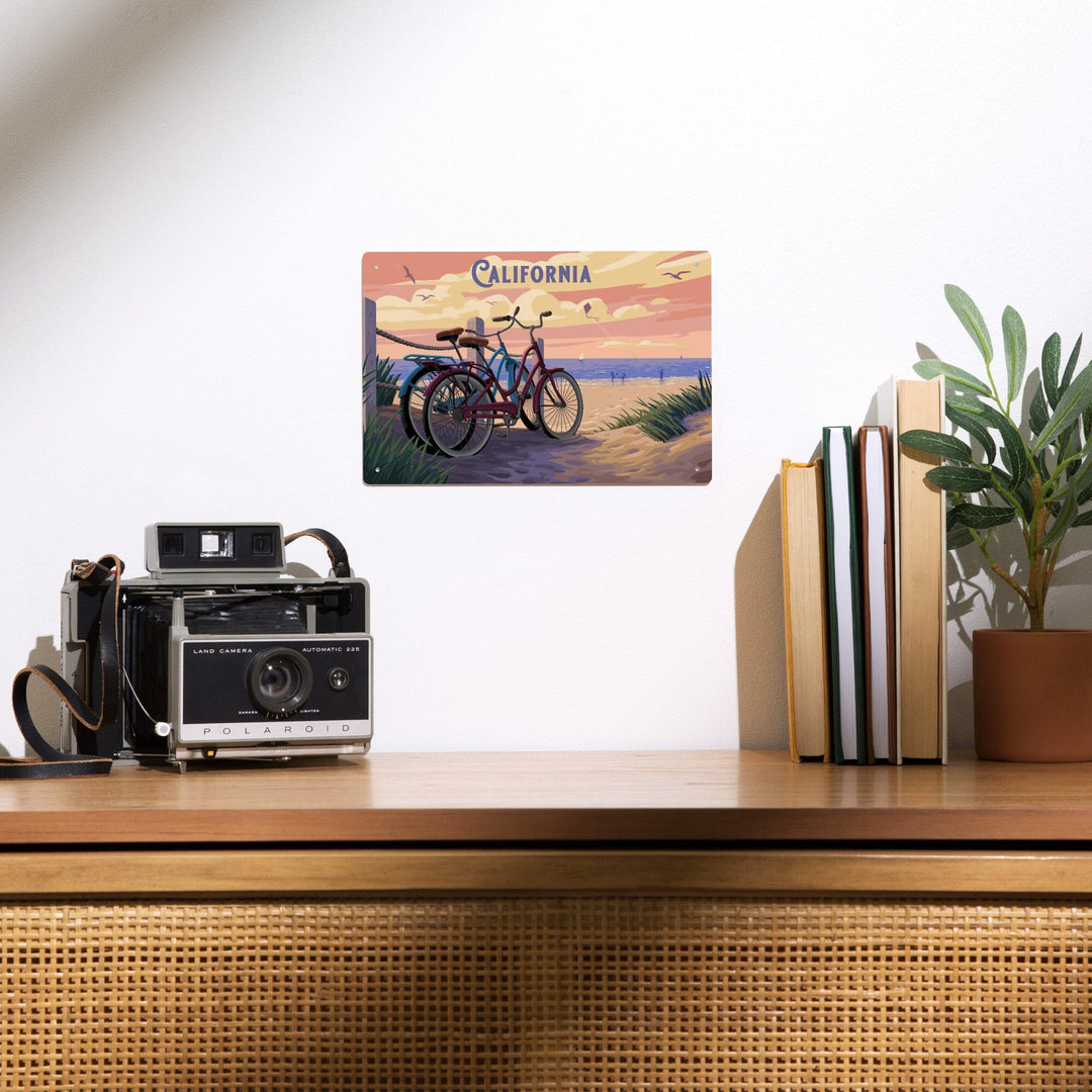 California, Painterly, The Beach Is Calling, Beach Bikes, Metal Signs Metal Lantern Press 