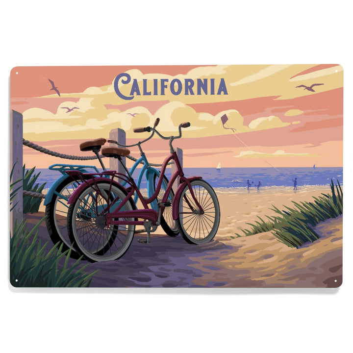 California, Painterly, The Beach Is Calling, Beach Bikes, Metal Signs Metal Lantern Press 