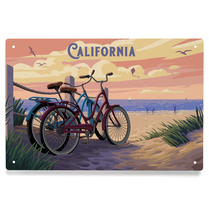 California, Painterly, The Beach Is Calling, Beach Bikes, Metal Signs Metal Lantern Press 