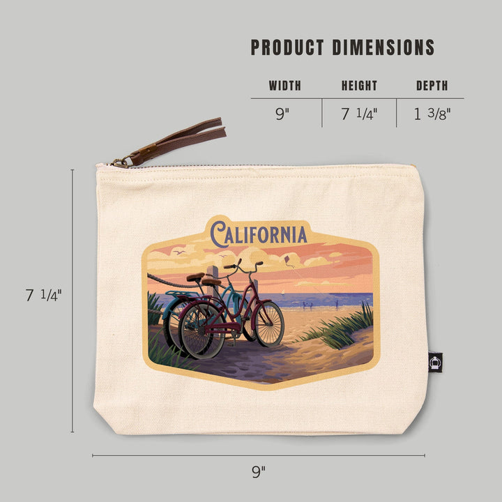 California, Painterly, The Beach Is Calling, Beach Bikes,, Organic Cotton Zipper Pouch, Go Bag Totes Lantern Press 
